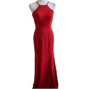 Long Minimalist Cut Out Halter Formal Prom Dress Red US S